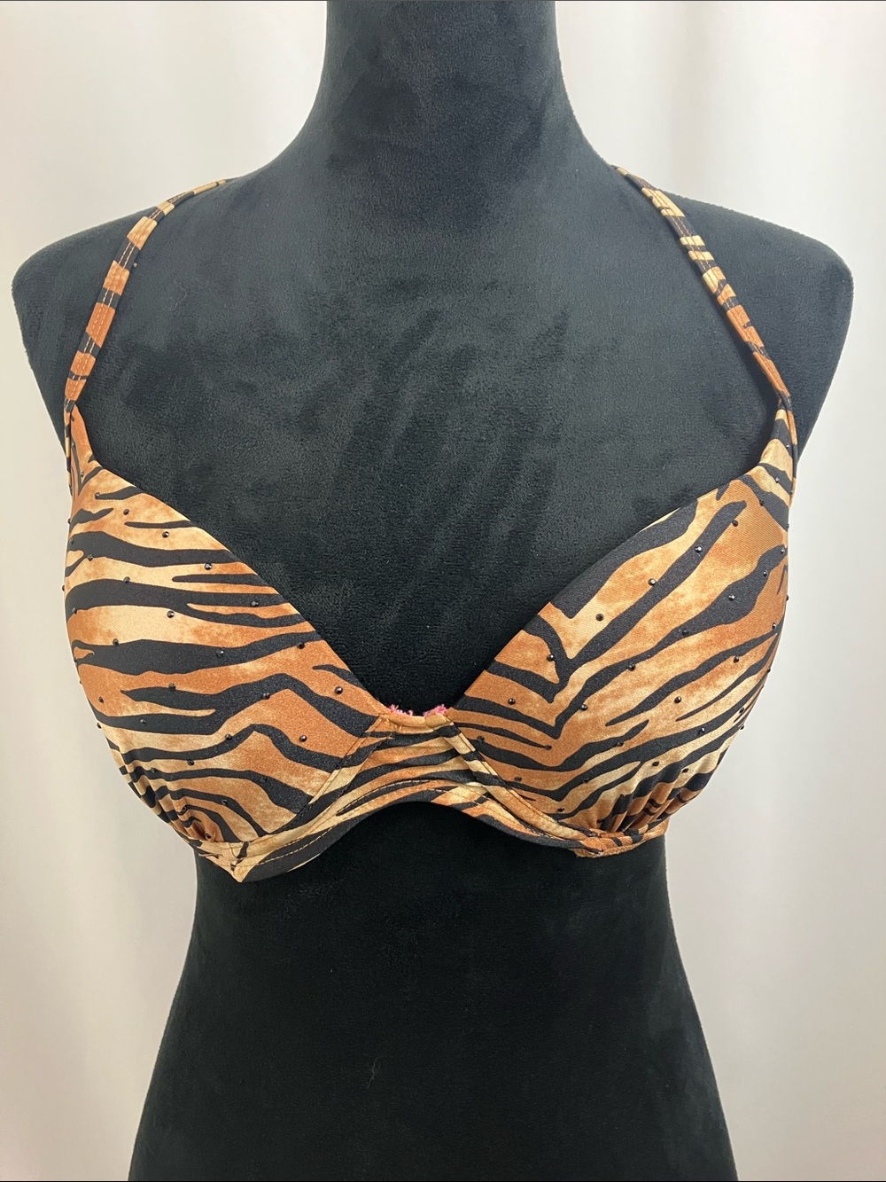 Heat Brown and Black Tiger Stripe Print Halter Bikini Top Women’s Size Medium